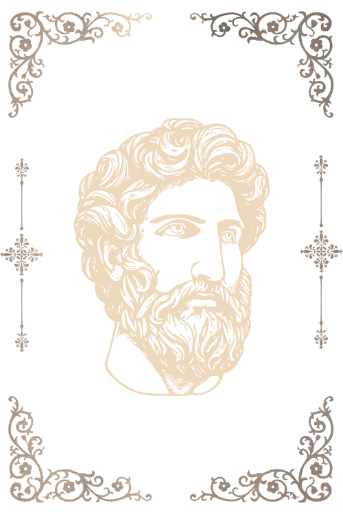 Portrait stylisé d’un philosophe antique encadré